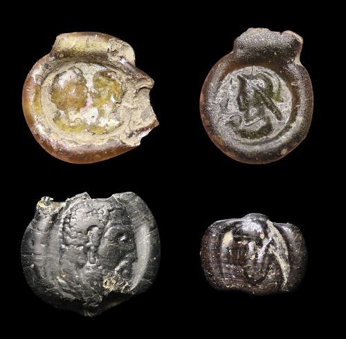 4 interesting Roman Egypt glass amulet tessera, 1st.-2nd. cent. AD