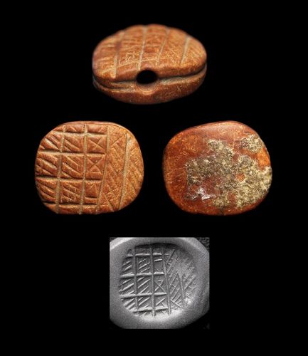 Lovely stamp seal in orange stone, Northern Levant, 6th.-5th. mill. BC