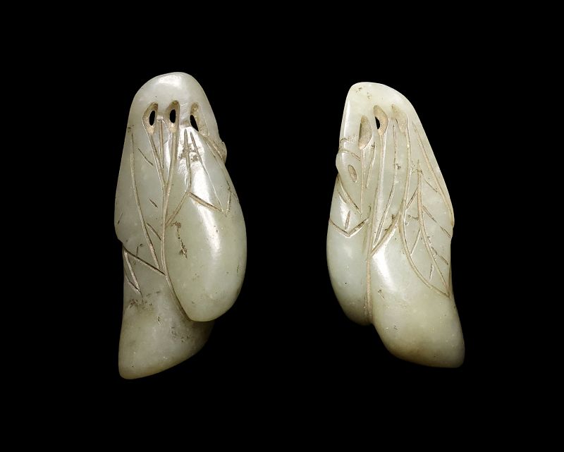Antique Chinese Nephrite jade carving of double fruits, 19th. cent.