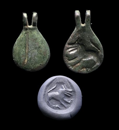 Interesting bronze pendant seal, Seljuq Islamic, c. 11th.-12th. cent.