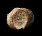Choice fully inscribed Sasanian pottery bulla seal, 1st.-3rd. cent. AD