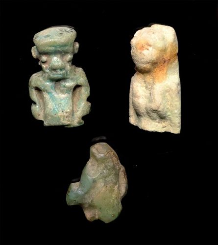 Lot of three Faience amulets, Egyptian, late period, c. 700-332 BC