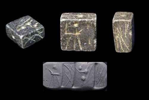 Interesting 4-side stamp seal in stone, Mesopotamian, 3rd. mill. BC