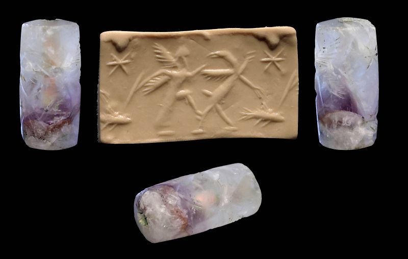 Exceptional larger Neo-Assyrian cylinder seal of Amethyst, 1000-800 BC