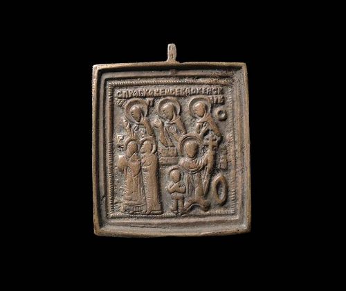 Fine early bronze travellers Icon, Russia, c. 17th. cent. AD.