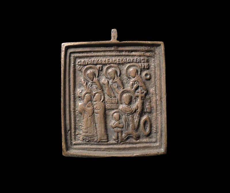 Fine early bronze travellers Icon, Russia, c. 17th. cent. AD.