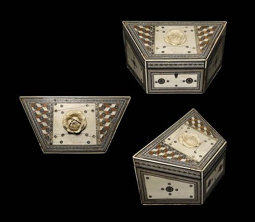 Antique inlaid jewelry box marquetry, Levantine or Egyptian, 19th. c.