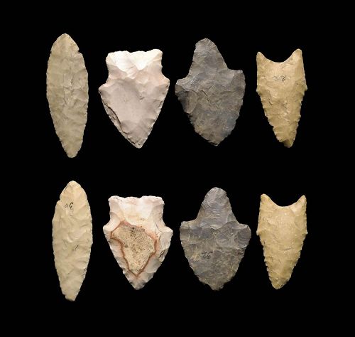 P.F. Wulff collection: Lot of 4 Paleo-Indian silex points, c.8.000 BC