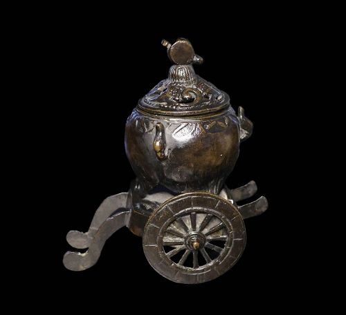 Interesting Chinese bronze figural 'cart' censor, 18th.-19th. cent.