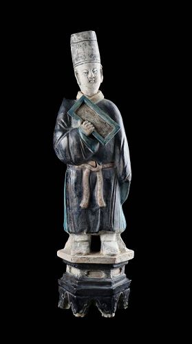 Large Chinese Ming Dynasty pottery figure of Attendant