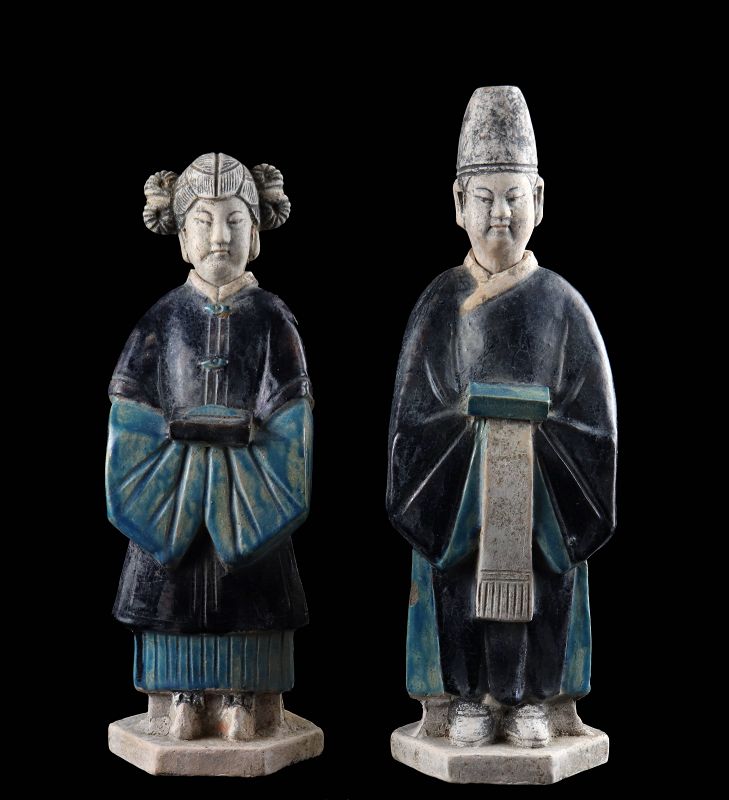 A Pair of Ming Dynasty Pottery figures of a Male & Female Attendants!