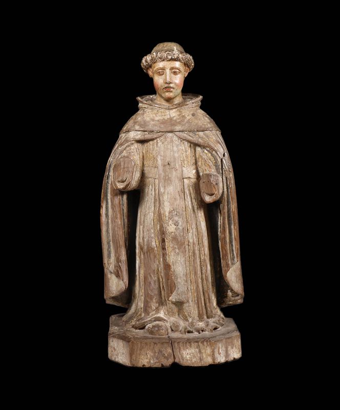 Lovely early European oak carving figure of Benedictine monk 17th. c