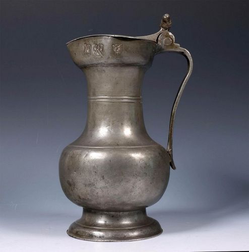 Lovely large pewter wine jug, France, dated 1768