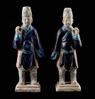 A choice Pair of  Ming Dynasty Pottery Attendants, 1368-1644