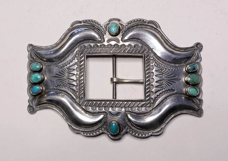 Attractive Vintage Navaho Indian 925 silver & torquise belt buckle