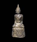 Attractive Thai silver foliage figure of seated Buddha, 18th.-19th. c.