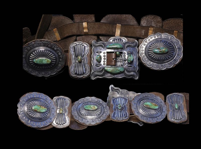 Massive Ornate Navaho Indian Silver and torquise Concho Belt 932 gr.!