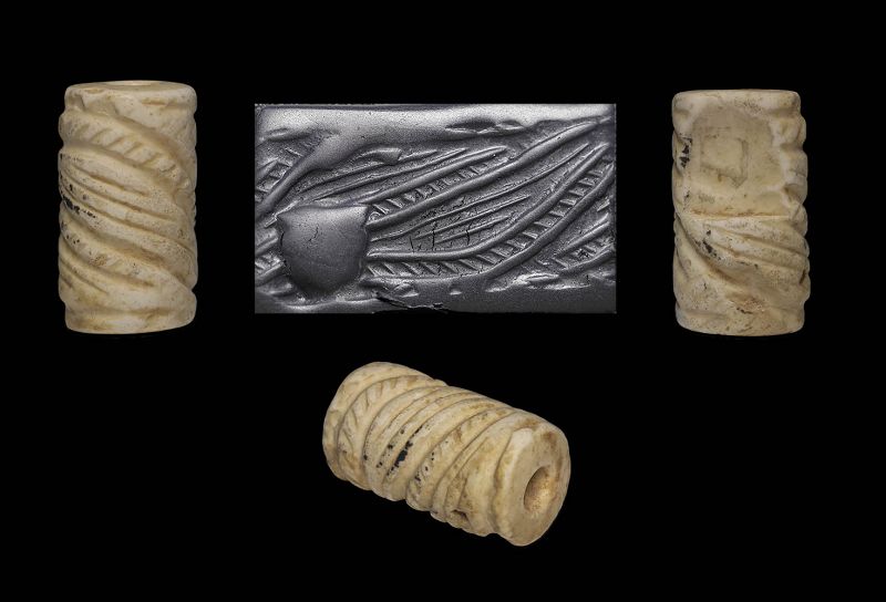 Elaborate large Mesopotamian marble cylinder seal, Jemdet Nasr!