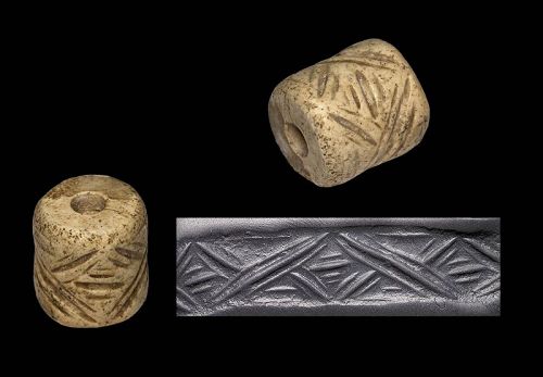 Mesopotamian white stone Cylinder seal, Jemdet Nasr, 3300-2900 BC