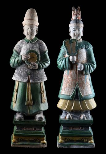 Museum Quality Ming Dynasty pottery figures of attendants w TL