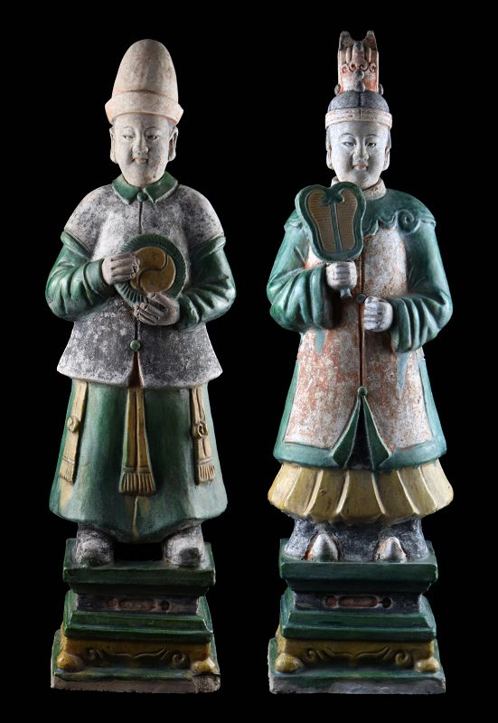 Museum Quality Ming Dynasty pottery figures of attendants w TL