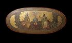 Rare 19th. cent. oval Russian Icon, righly gilt w Holy Trinity