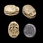 Interesting Egyptian scarab w Pharao wrestling animals, New Kingdom