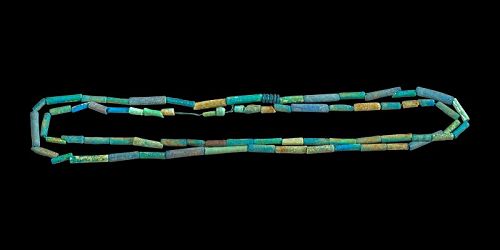 Egyptian faience bead necklace of Torquise, Lapis-blue and green beads