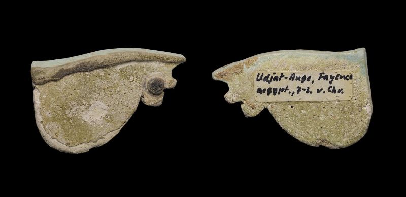 Very large Egyptian Wedjat 'Eye of Ra' faience amulet, 660-332 BC.