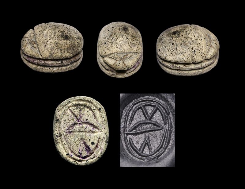 Interesting Egyptian stone scarab w Eye symbol, 18th.-14th. cent. BC