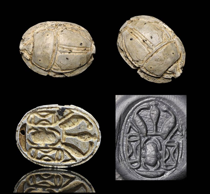 Large & elaborately carved Egyptian steatite scarab New Kingdom