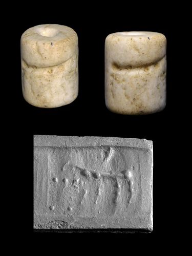 Large Sumerian marble cylinder seal, Mesopotamian 4th. mill. BC