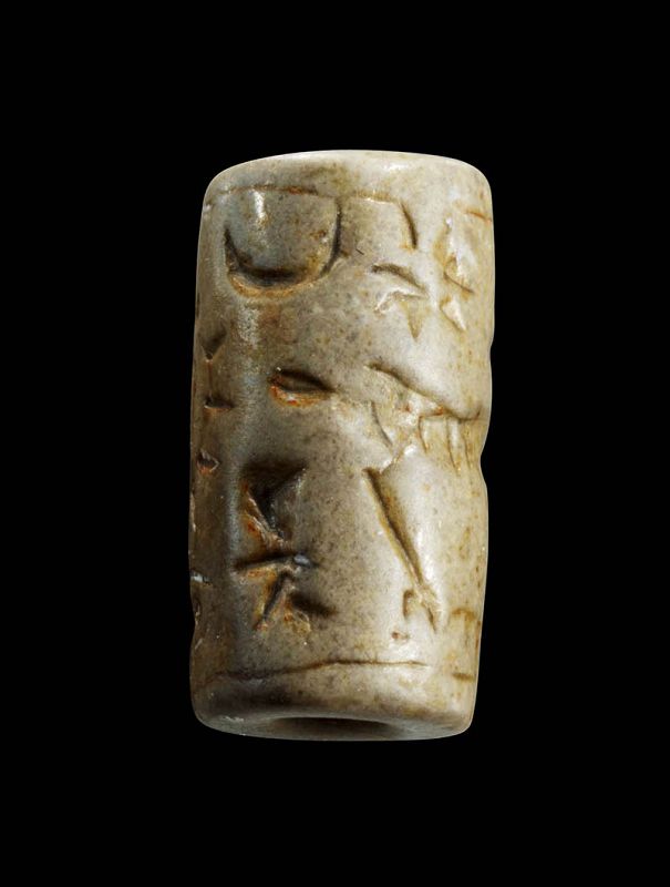 Beautiful Neo-Assyrian cylinder seal w Capricorn, 9th.-7th. cent. BC