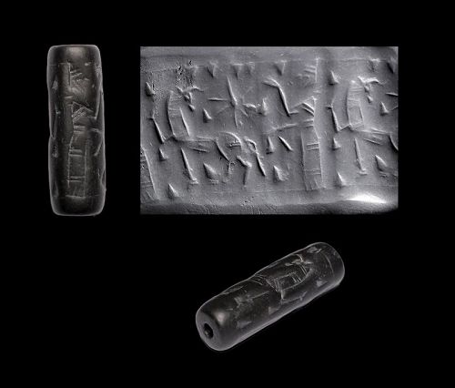 Large Neo-Assyrian blackstone cylinder seal, 9th.-7th. cent. BC