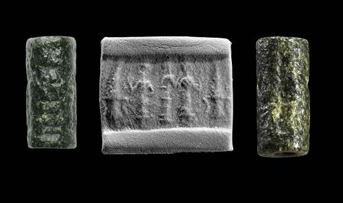 Green serpentine cylinder seal, Mesopotamia c. early 2nd. mill BC