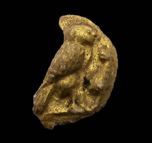 Rare gilt stucco fragment of man-headed falcon, Egypt, 1st. mill. BC