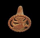 Pre-Columbian Ceramic stamp seal, Nicoya w monkey 1st. mill. AD