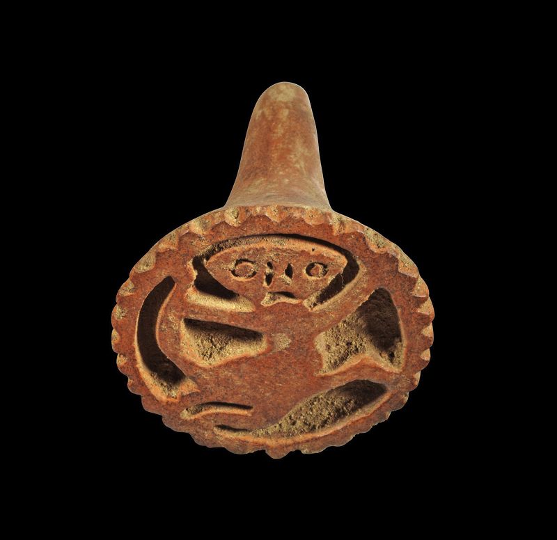 Pre-Columbian Ceramic stamp seal, Nicoya w monkey 1st. mill. AD