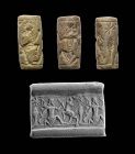 Lovely Neo-Assyrian cylinder seal w hunting scene, 9th.-7th. cent BC