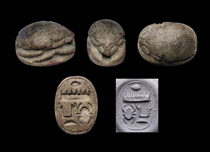 Scarce Egyptian steatite stone scarab seal of Seti I 1294-1279 BC