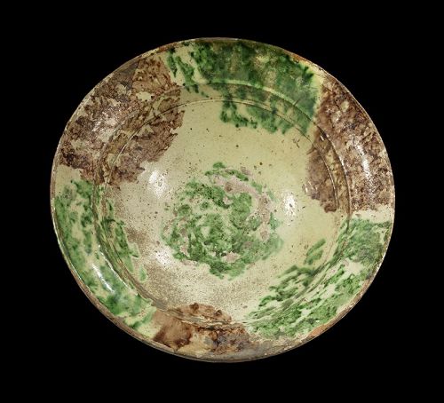 Massive Islamic pottery bowl w splashed decor, 11th.-12th cent