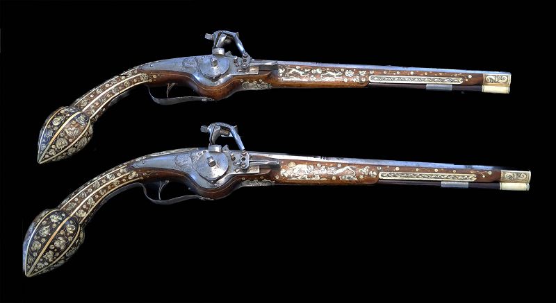 Pair of Museum Quality 16th.cent  wheel-lock pistols w Coat of Arms