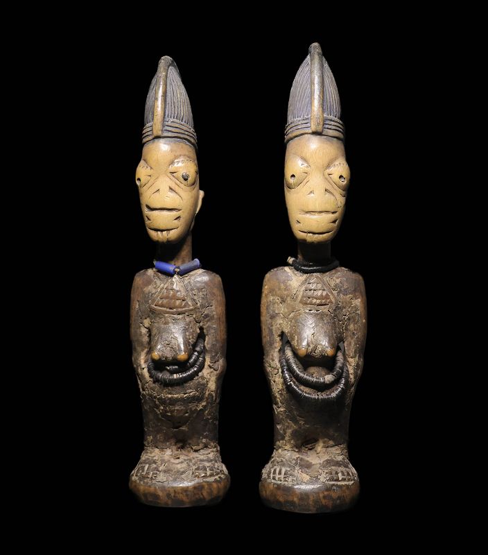 Pair of very early Yoruba wooden Twins, Nigeria,19th. cent