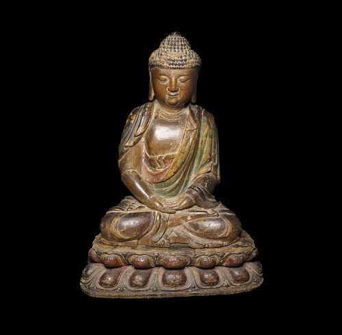 Rare large Gilt wooden figure of Buddha, China, Ming Dynasty