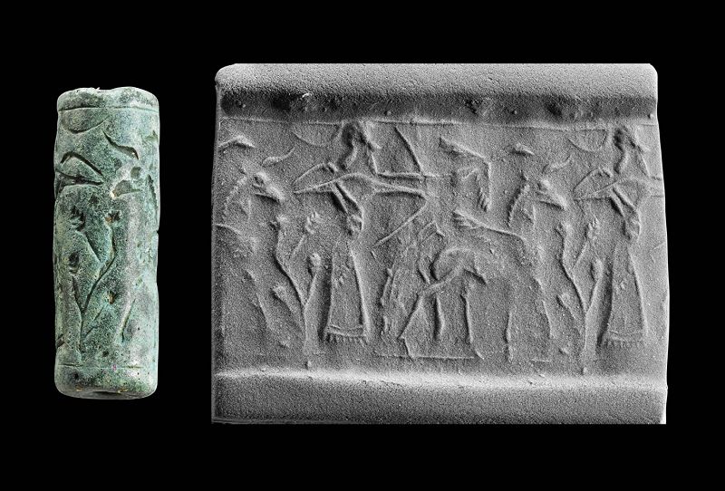 Rare large glazed stone Assyrian cylinder seal, later 2nd. millenium