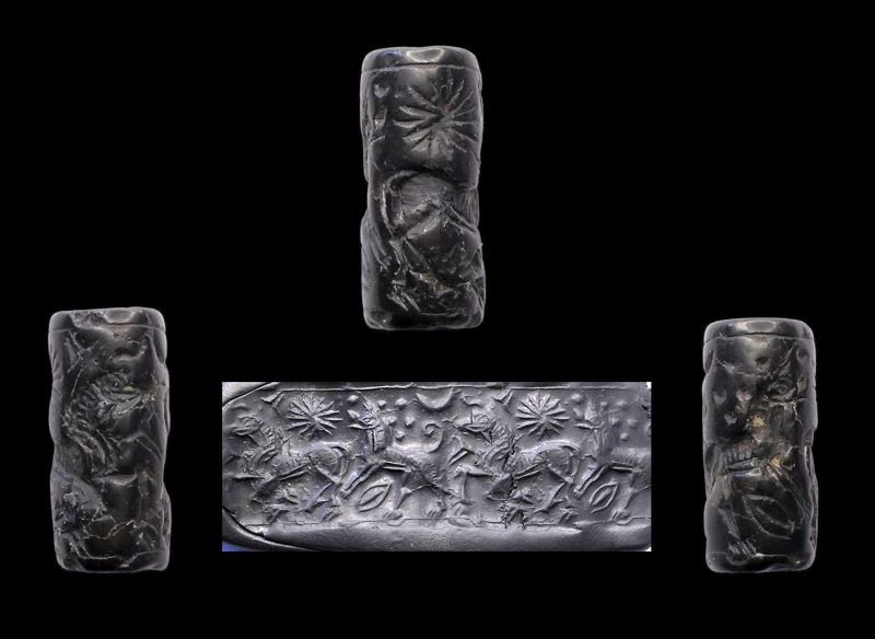 Lovely Assyrian stone cylinder seal, later 2nd. mill. BC