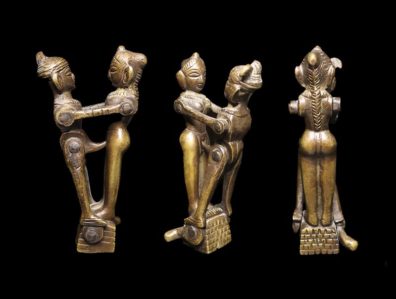 19th. cent. Indian erotic mechanical 'toy' figure of male and female