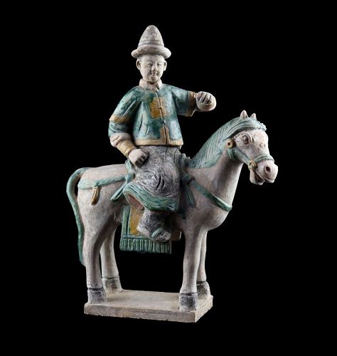 XL Ming Dynasty pottery horse rider attendant, 1368-1644