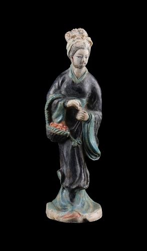 Tomb pottery female attendant, Chinese Late Ming dynasty, 1550-1600 AD