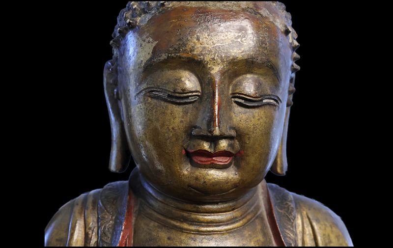 Massive Gilt Chinese bronze figure of Buddha, Ming Dynasty c. 16th. c